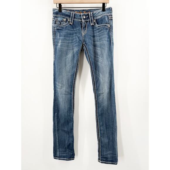 ROCK REVIVAL Jeans Size 27 Denisa Straight Buckle Cotton Stretch Bling Stitch - Picture 1 of 16
